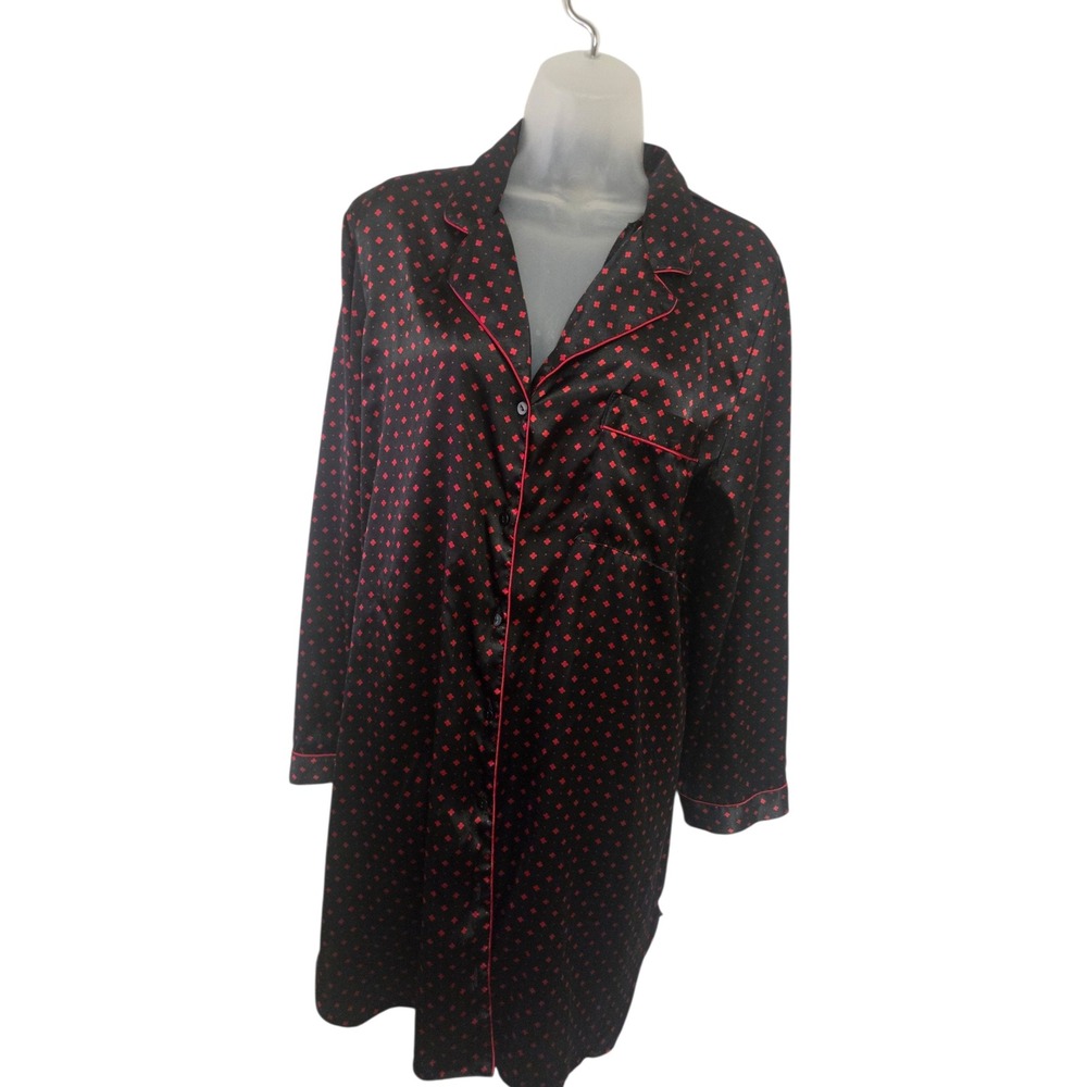 In Bloom by Jonquil Black Red Geometric Satin Nightshirt NSH183 Womens Large